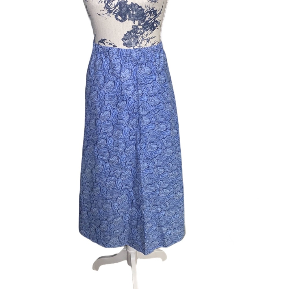 Blue Paisley Midi Skirt – Silver Accents – A-Line – Size Small – Handcrafted